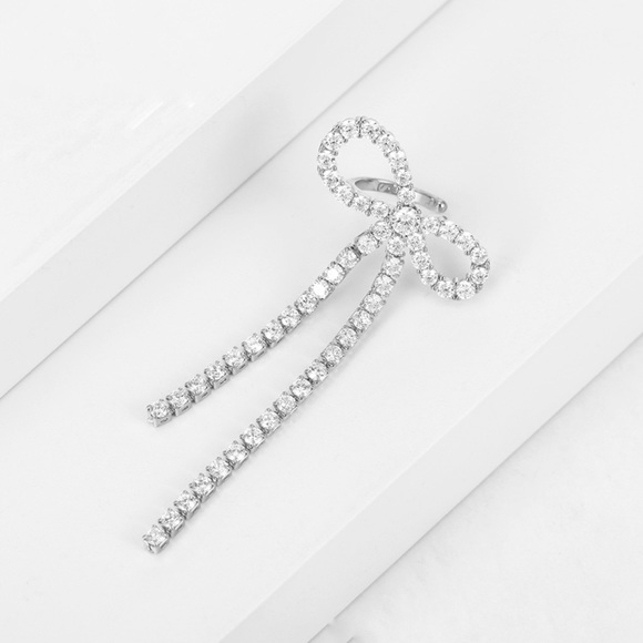 Ribbon Bow Ear Cuff Platinum Plated Ear Clip Ear Claw - Picture 3 of 9